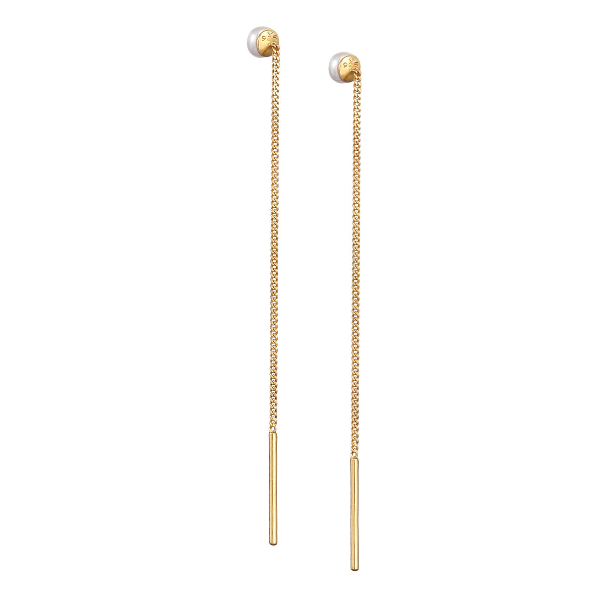 Gold - Elli | Ohrhänger Ear Chain | Süßwasserperle | 925 Sterling Silber vergoldet