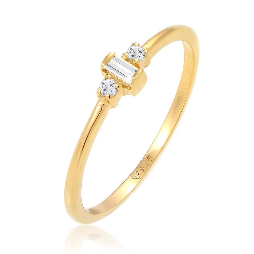 Gold - Elli PREMIUM | Verlobungsring | Topas ( Weiß ) | 925 Sterling Silber vergoldet