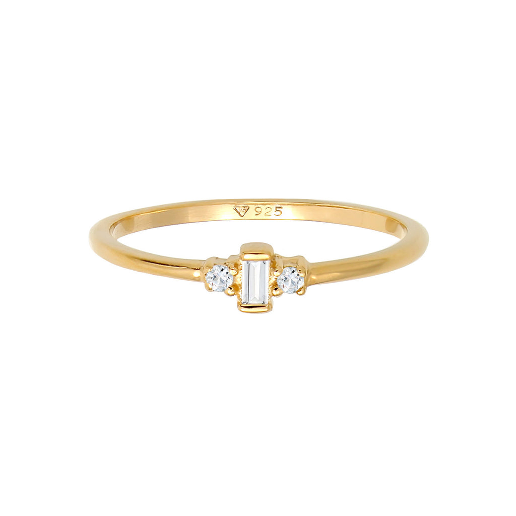 Gold - Elli PREMIUM | Verlobungsring | Topas ( Weiß ) | 925 Sterling Silber vergoldet