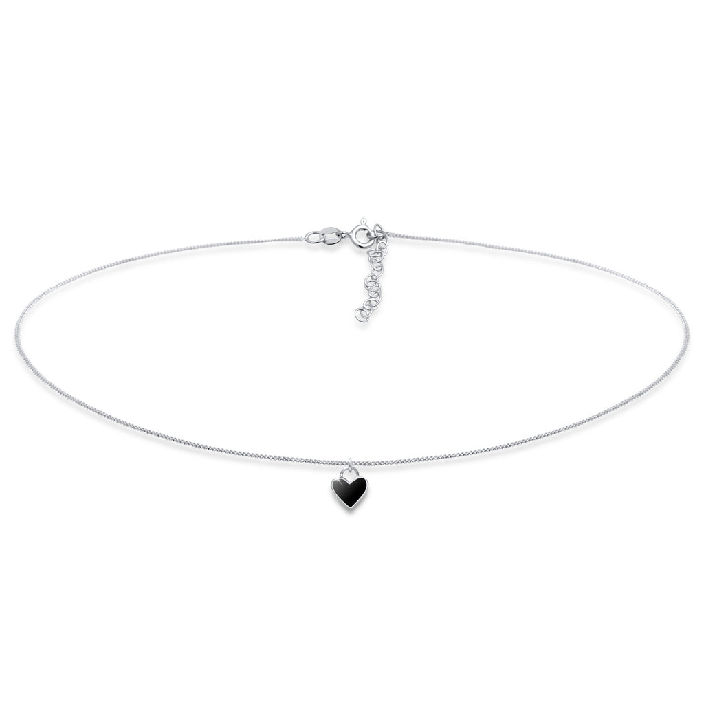 Schwarz - Elli | Choker Herz | Emaille | 925er Sterling Silber