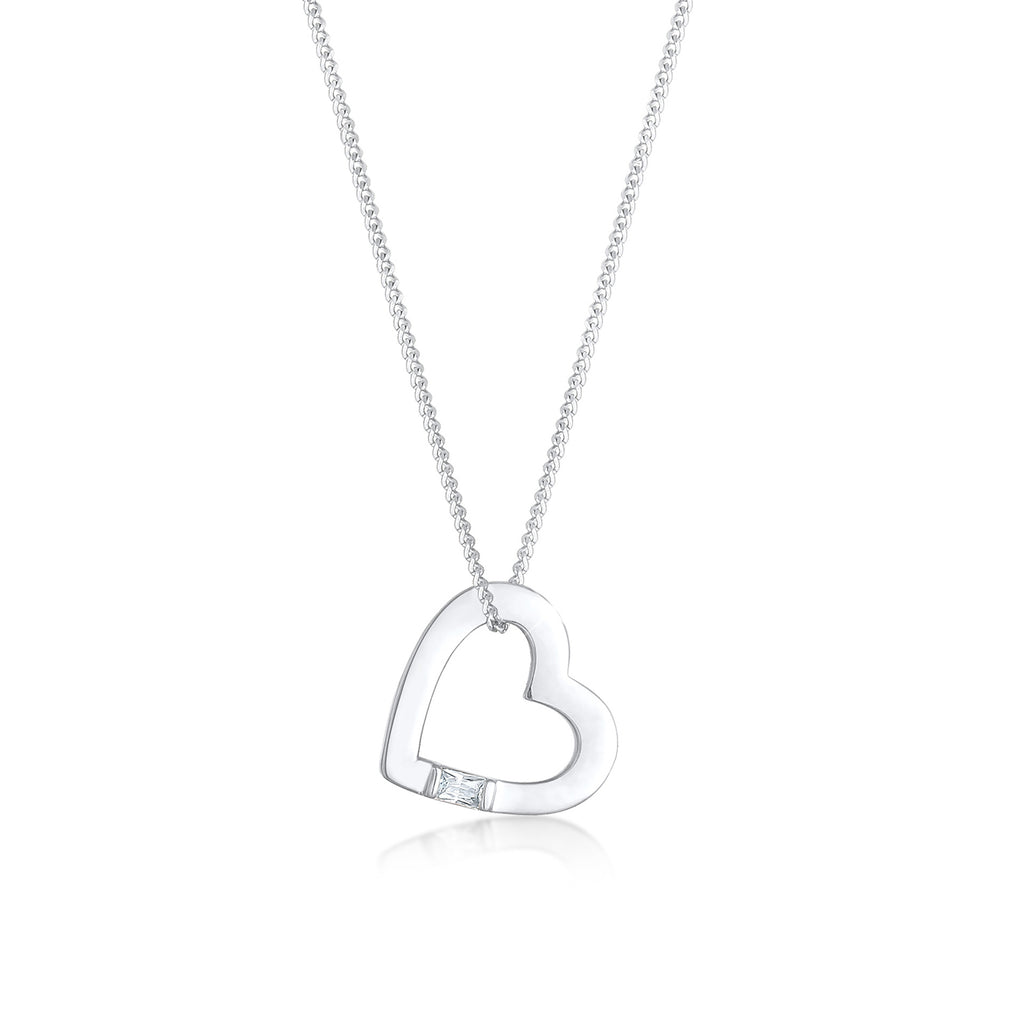 Silber - Elli | Halskette Herz | Zirkonia Kristall (Weiß) | 925er Sterling Silber