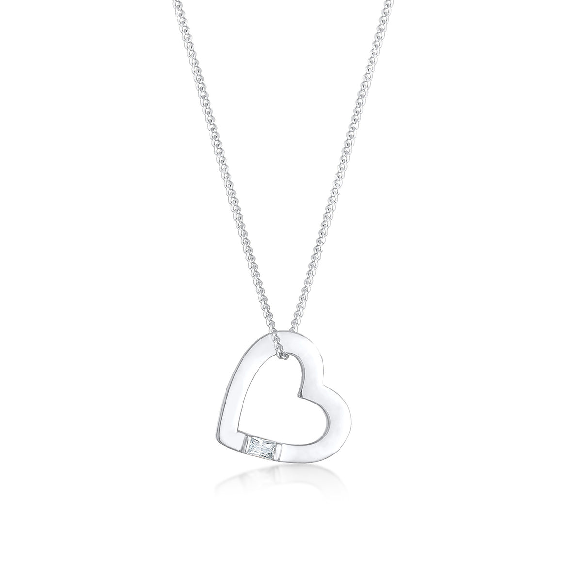 Silber - Elli | Halskette Herz | Zirkonia Kristall (Weiß) | 925er Sterling Silber