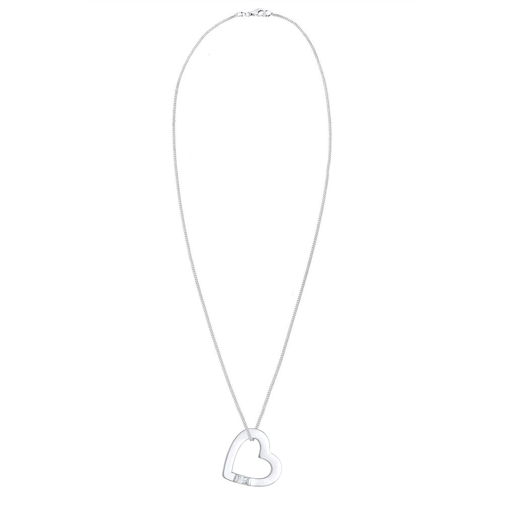 Silber - Elli | Halskette Herz | Zirkonia Kristall (Weiß) | 925er Sterling Silber