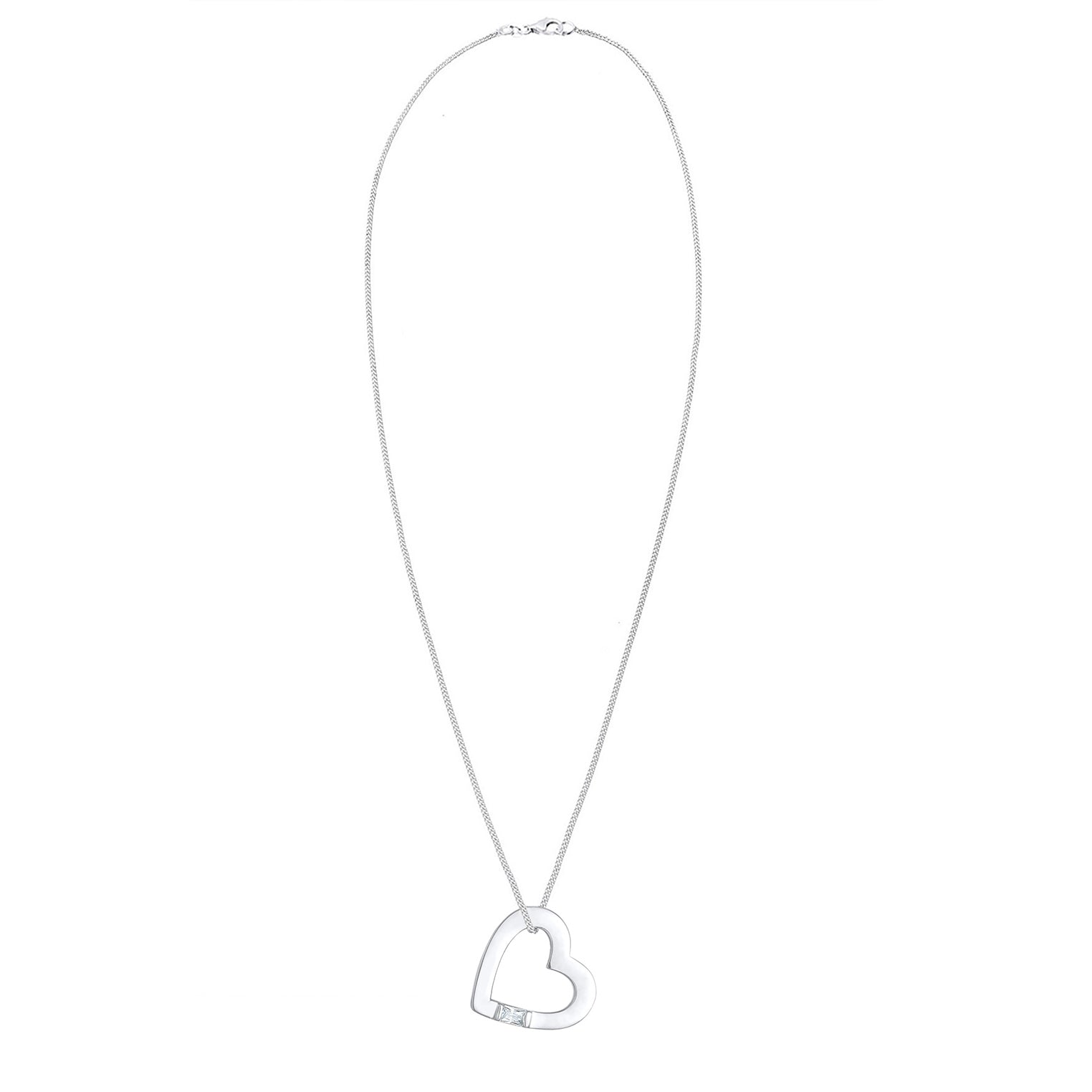 Silber - Elli | Halskette Herz | Zirkonia Kristall (Weiß) | 925er Sterling Silber