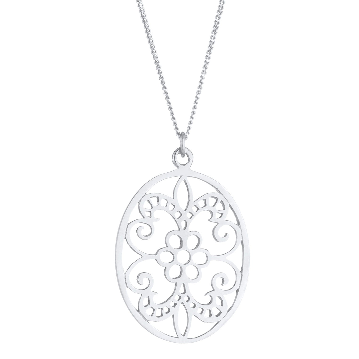 Silber - Elli | Lange Halskette Blume | 925er Sterling Silber
