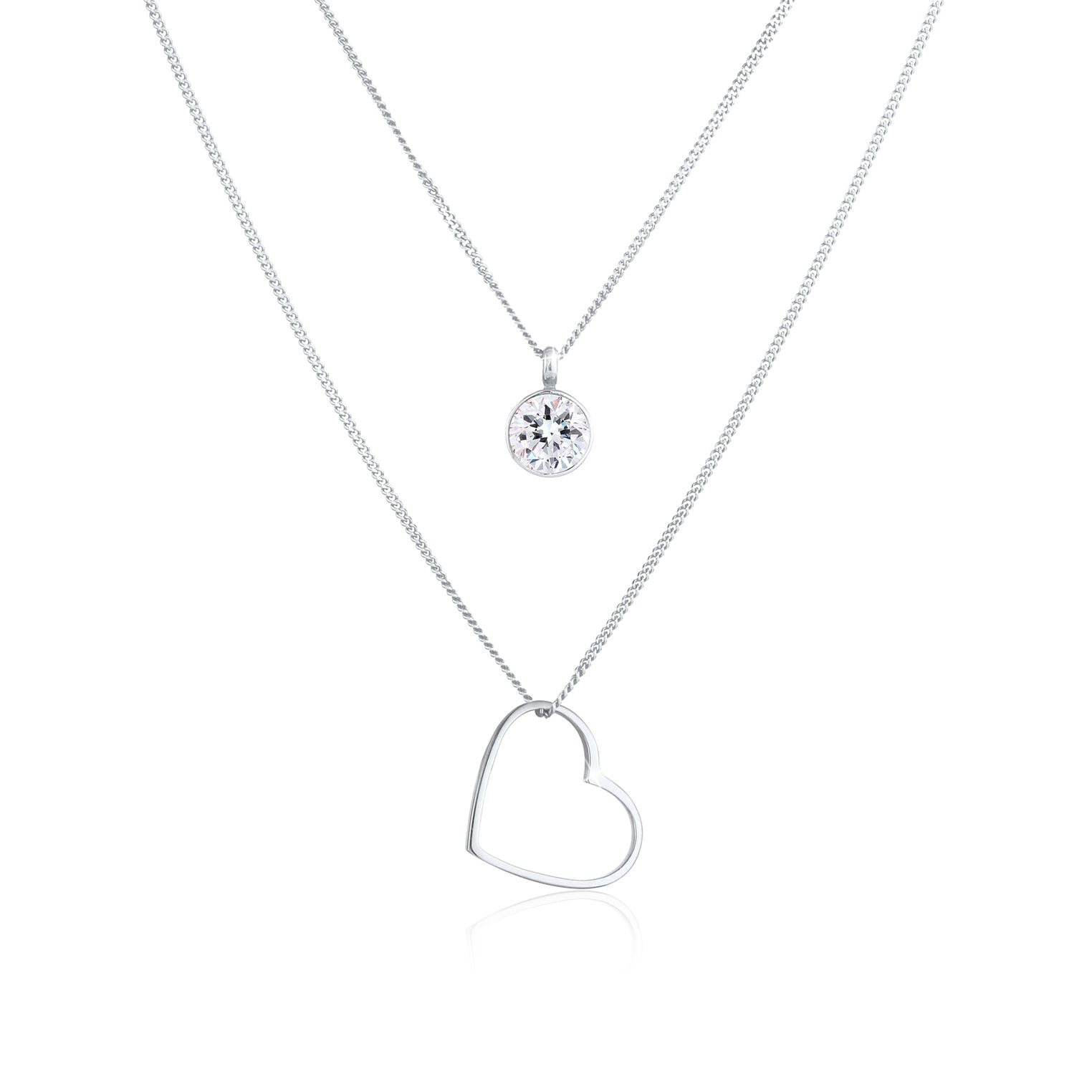 Silber - Elli | Layer-Halskette Herz | Mit Kristallen von Swarovski® (Weiß) | 925er Sterling Silber