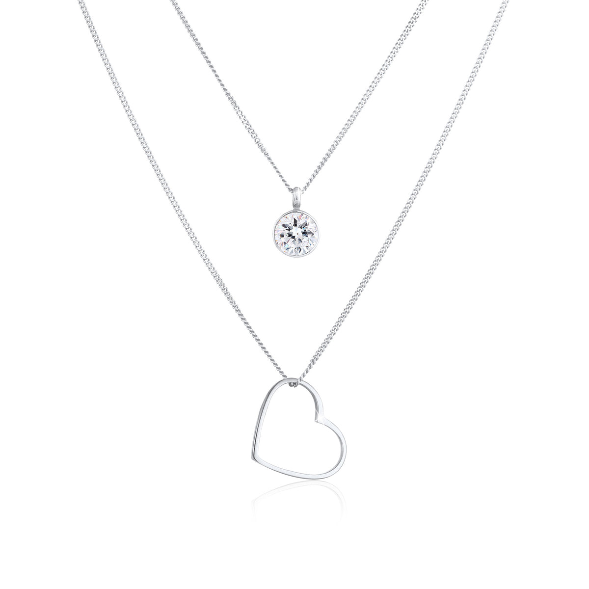 Silber - Elli | Layer-Halskette Herz | Mit Kristallen von Swarovski® (Weiß) | 925er Sterling Silber