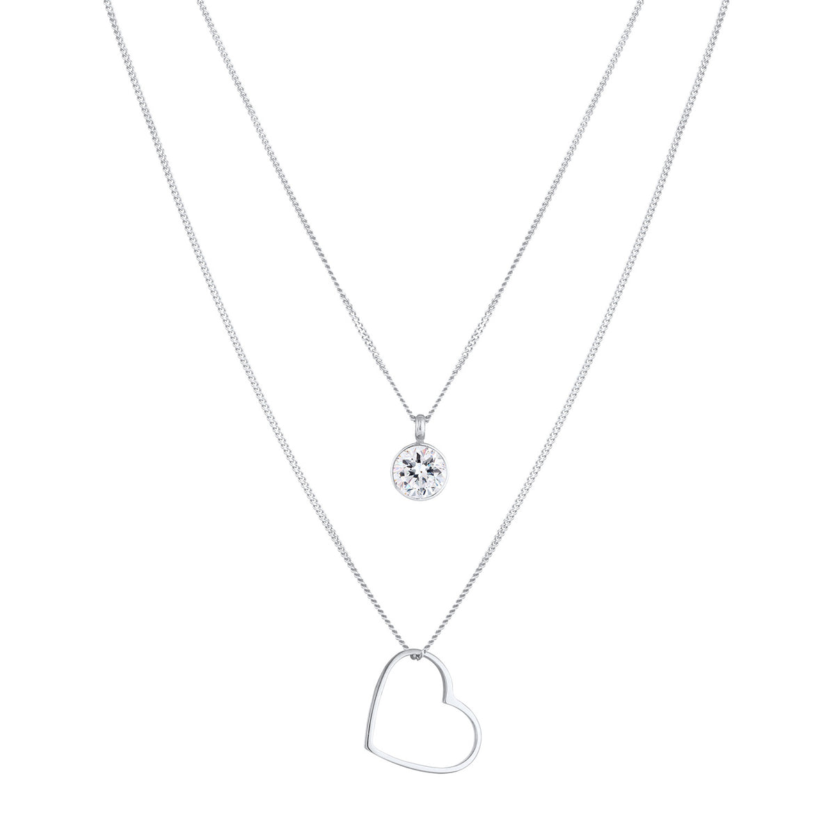 Silber - Elli | Layer-Halskette Herz | Mit Kristallen von Swarovski® (Weiß) | 925er Sterling Silber