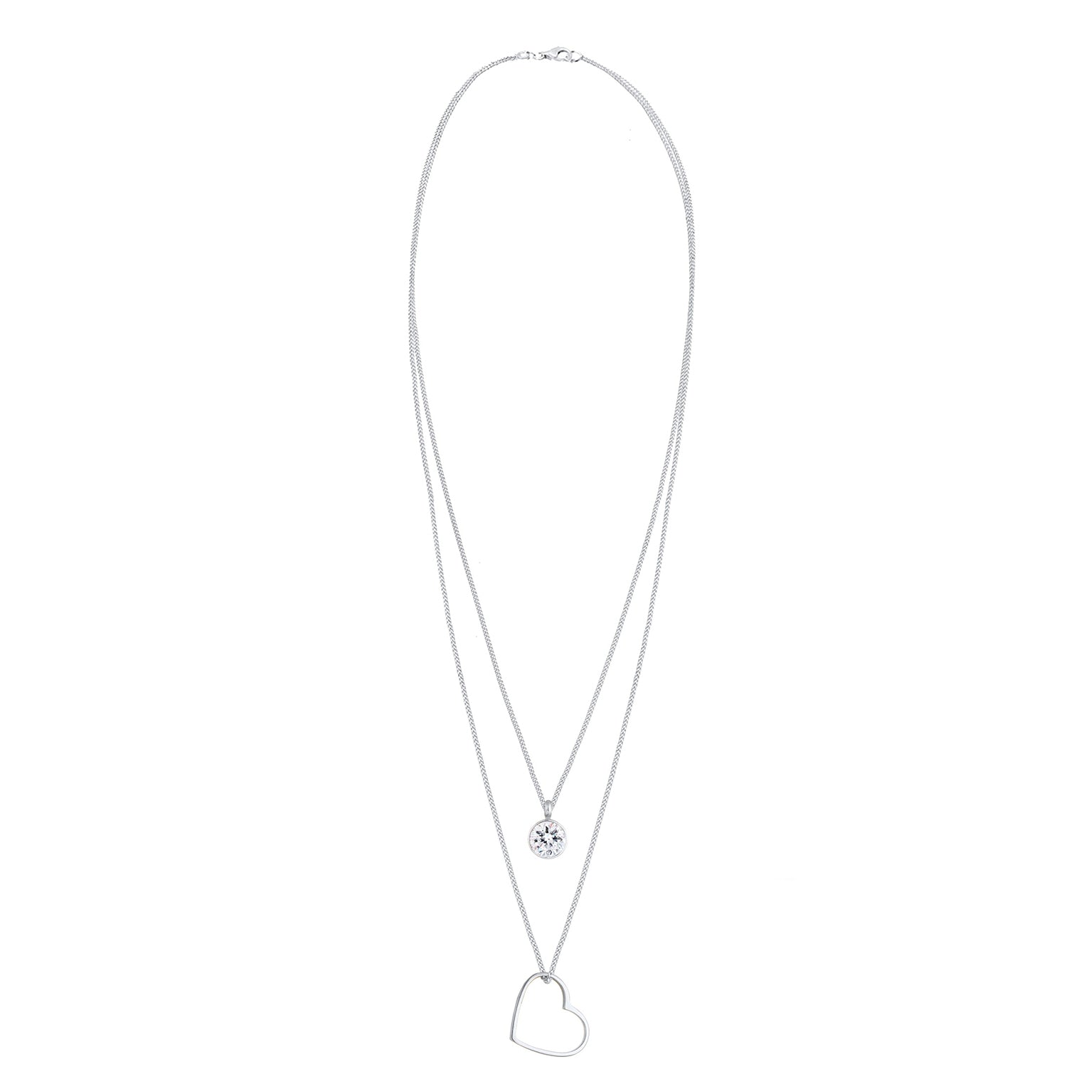 Silber - Elli | Layer-Halskette Herz | Kristall ( Weiß ) | 925er Sterling Silber