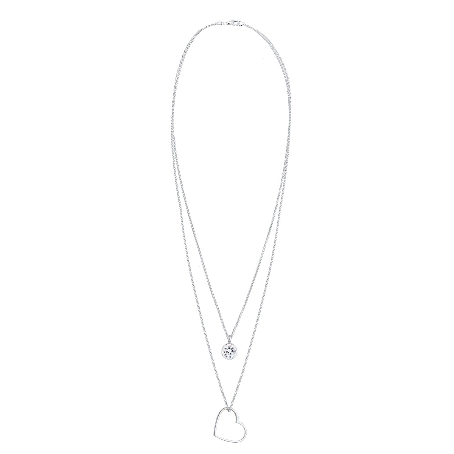 Silber - Elli | Layer-Halskette Herz | Mit Kristallen von Swarovski® (Weiß) | 925er Sterling Silber
