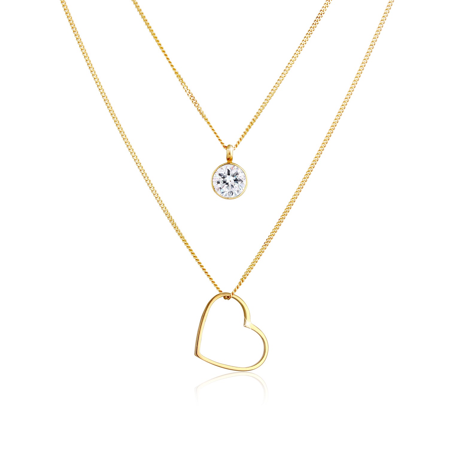 Gold - Elli | Layer-Halskette Herz | Kristall ( Weiß ) | 925 Sterling Silber vergoldet
