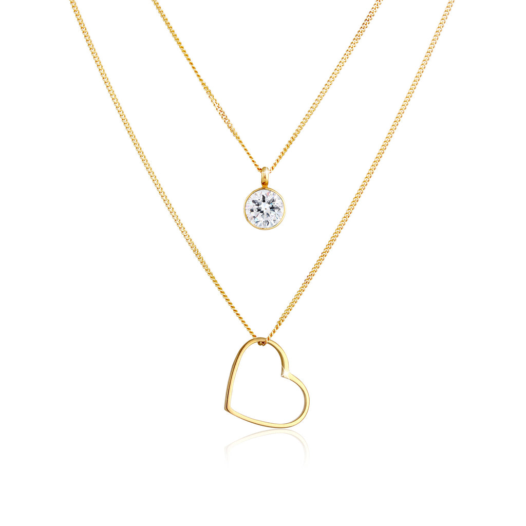 Gold - Elli | Layer-Halskette Herz | Mit Kristallen von Swarovski® (Weiß) | 925 Sterling Silber vergoldet