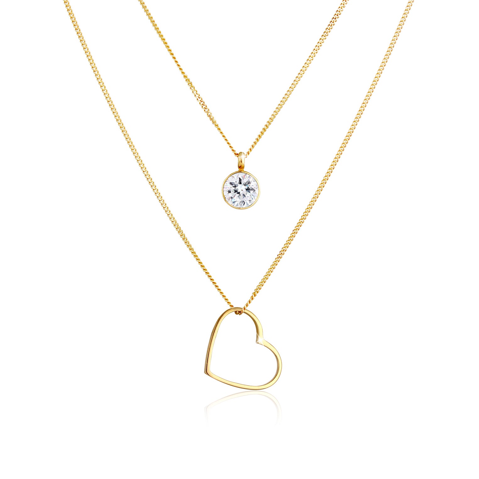 Gold - Elli | Layer-Halskette Herz | Mit Kristallen von Swarovski® (Weiß) | 925 Sterling Silber vergoldet