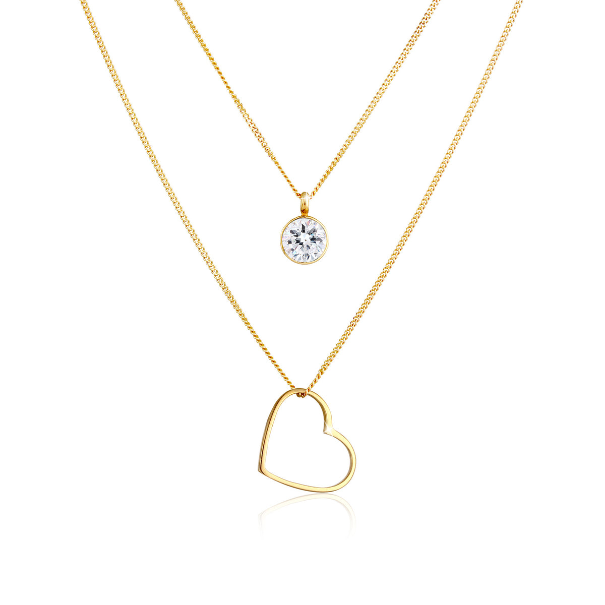 Gold - Elli | Layer-Halskette Herz | Mit Kristallen von Swarovski® (Weiß) | 925 Sterling Silber vergoldet