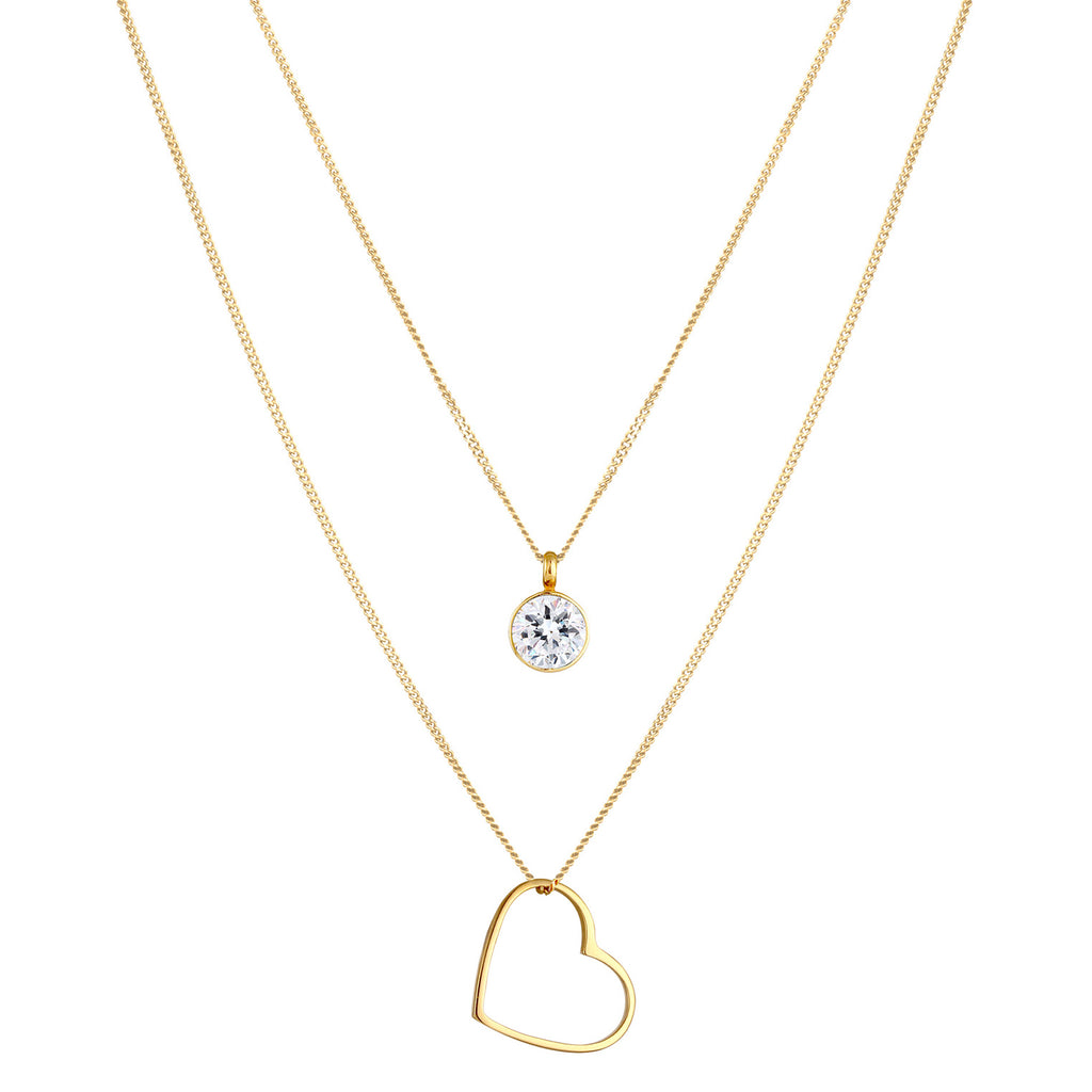 Gold - Elli | Layer-Halskette Herz | Mit Kristallen von Swarovski® (Weiß) | 925 Sterling Silber vergoldet
