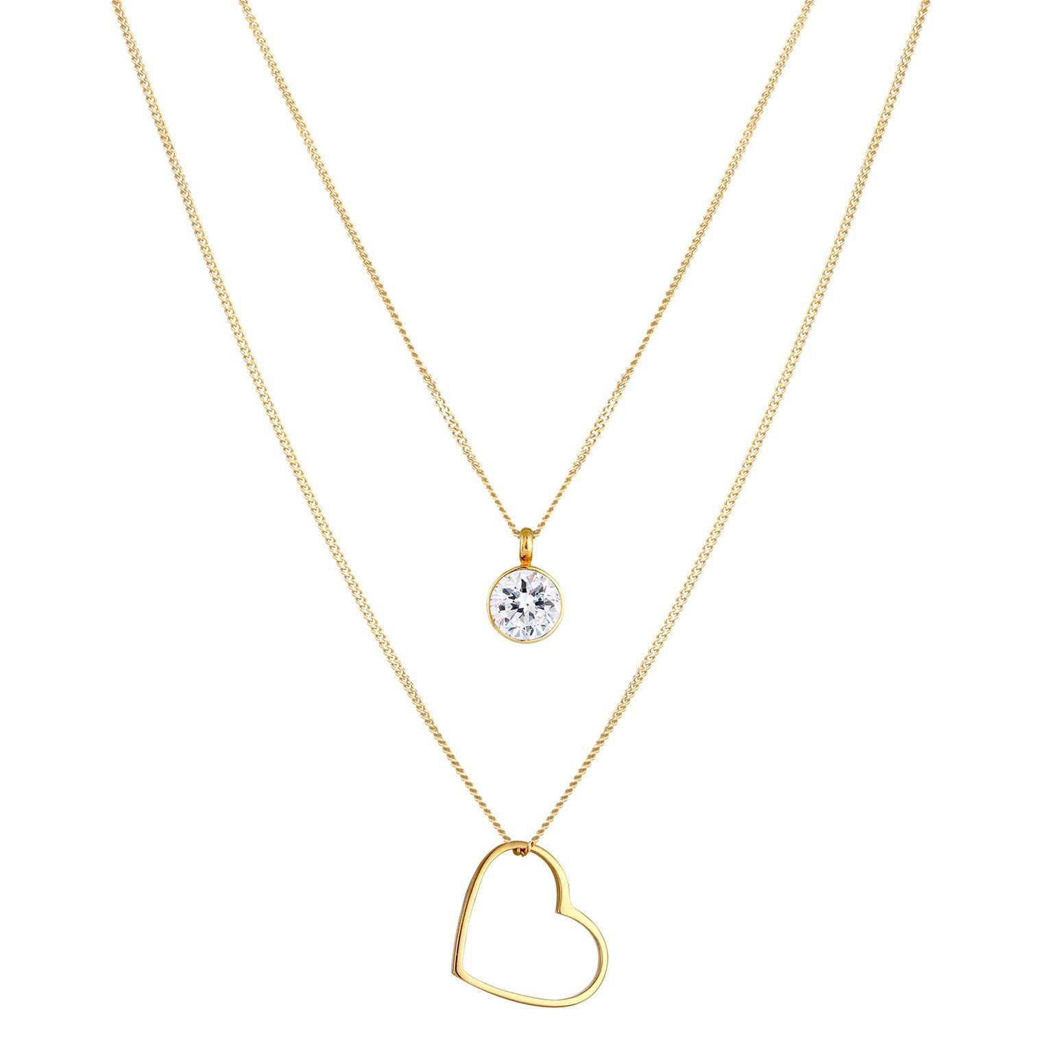 Gold - Elli | Layer-Halskette Herz | Mit Kristallen von Swarovski® (Weiß) | 925 Sterling Silber vergoldet