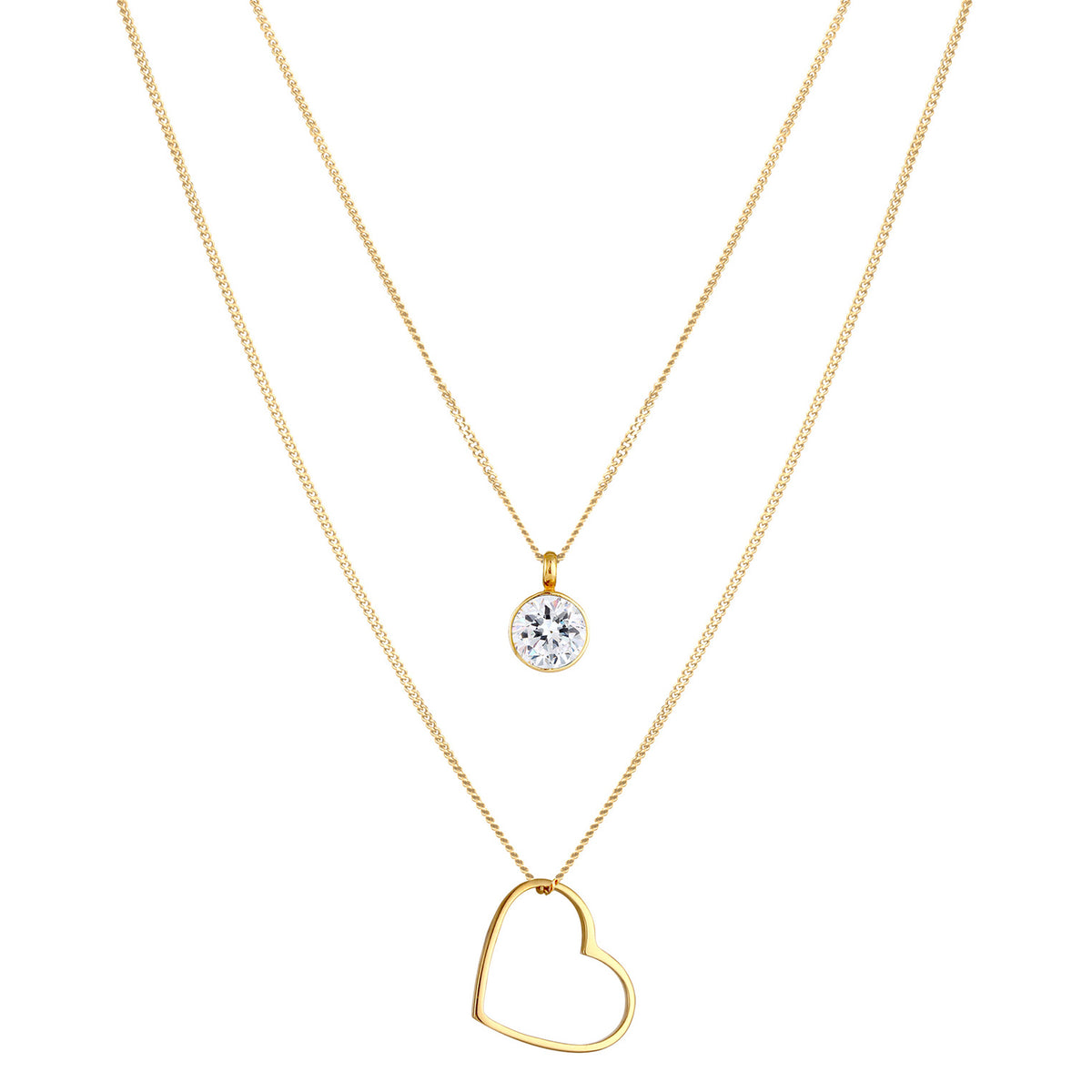 Gold - Elli | Layer-Halskette Herz | Mit Kristallen von Swarovski® (Weiß) | 925 Sterling Silber vergoldet