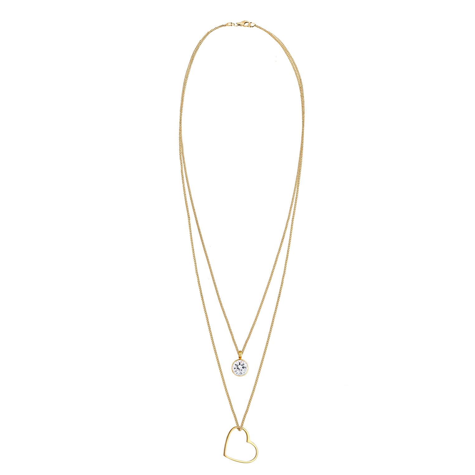 Gold - Elli | Layer-Halskette Herz | Kristall (Weiß) | 925 Sterling Silber vergoldet