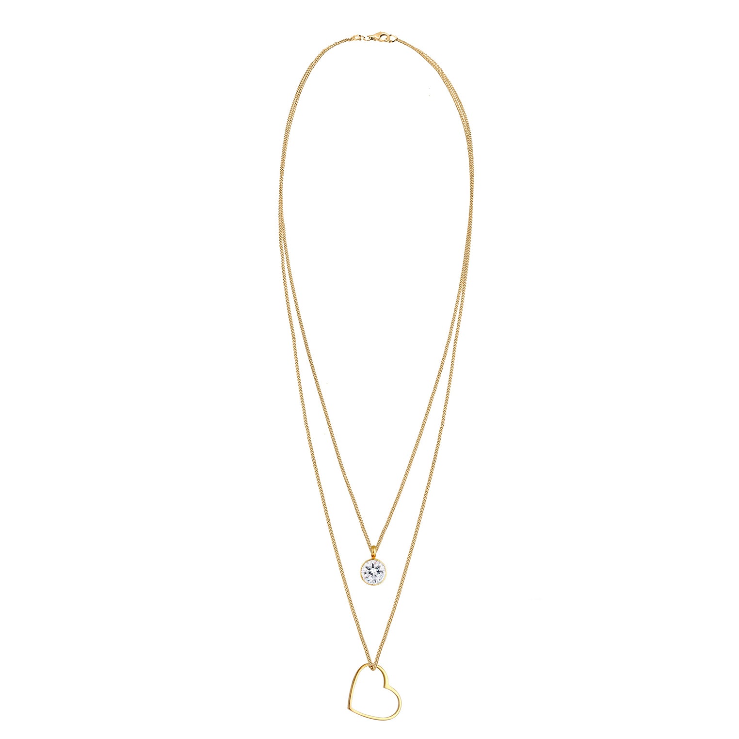 Gold - Elli | Layer-Halskette Herz | Mit Kristallen von Swarovski® (Weiß) | 925 Sterling Silber vergoldet