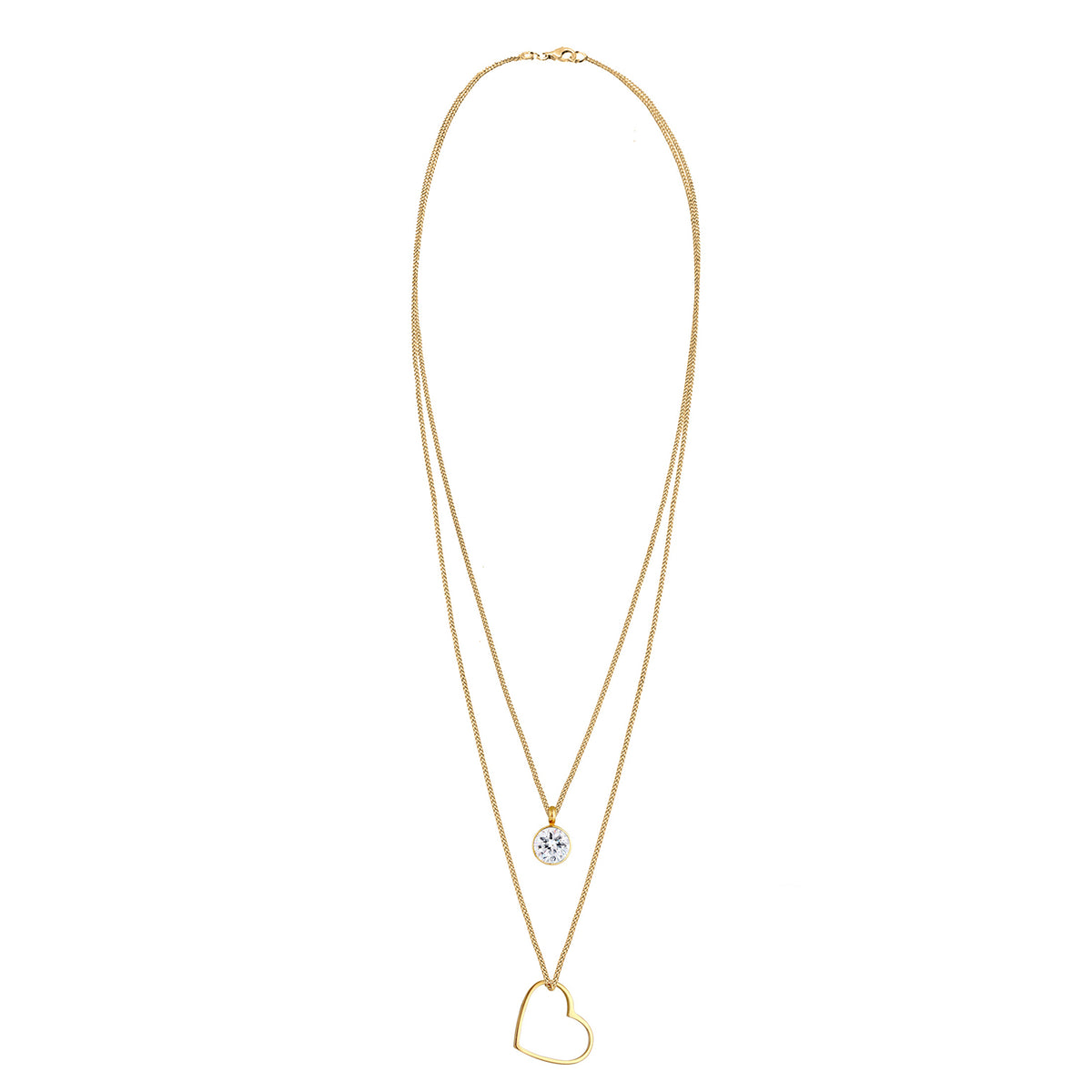 Gold - Elli | Layer-Halskette Herz | Mit Kristallen von Swarovski® (Weiß) | 925 Sterling Silber vergoldet