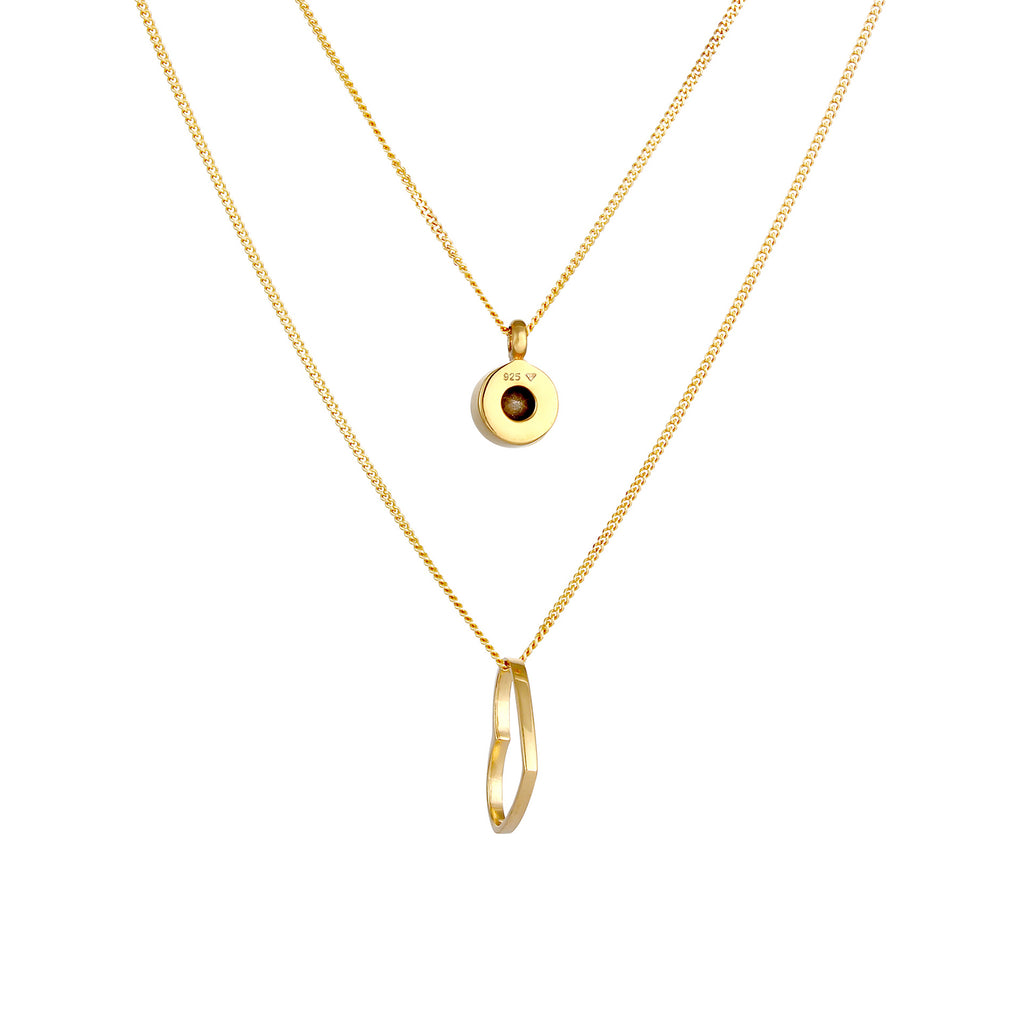Gold - Elli | Layer-Halskette Herz | Mit Kristallen von Swarovski® (Weiß) | 925 Sterling Silber vergoldet