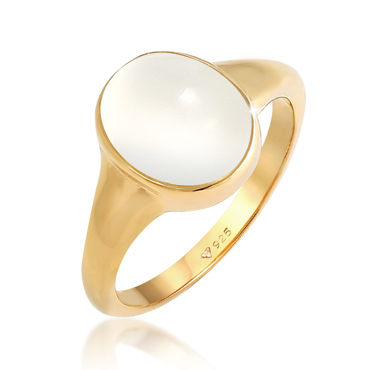 Gold - Elli | Siegelring | Mondstein ( Weiß ) | 925 Sterling Silber vergoldet