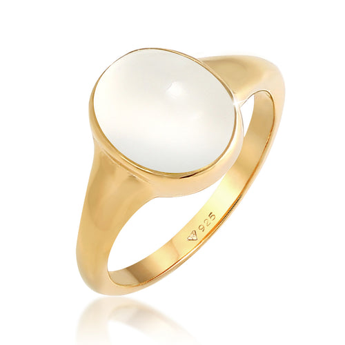 Gold - Elli | Siegelring | Mondstein ( Weiß ) | 925 Sterling Silber vergoldet