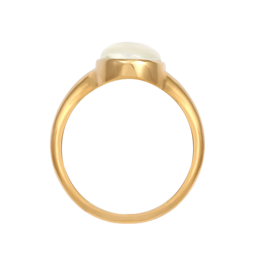 Gold - Elli | Siegelring | Mondstein ( Weiß ) | 925 Sterling Silber vergoldet