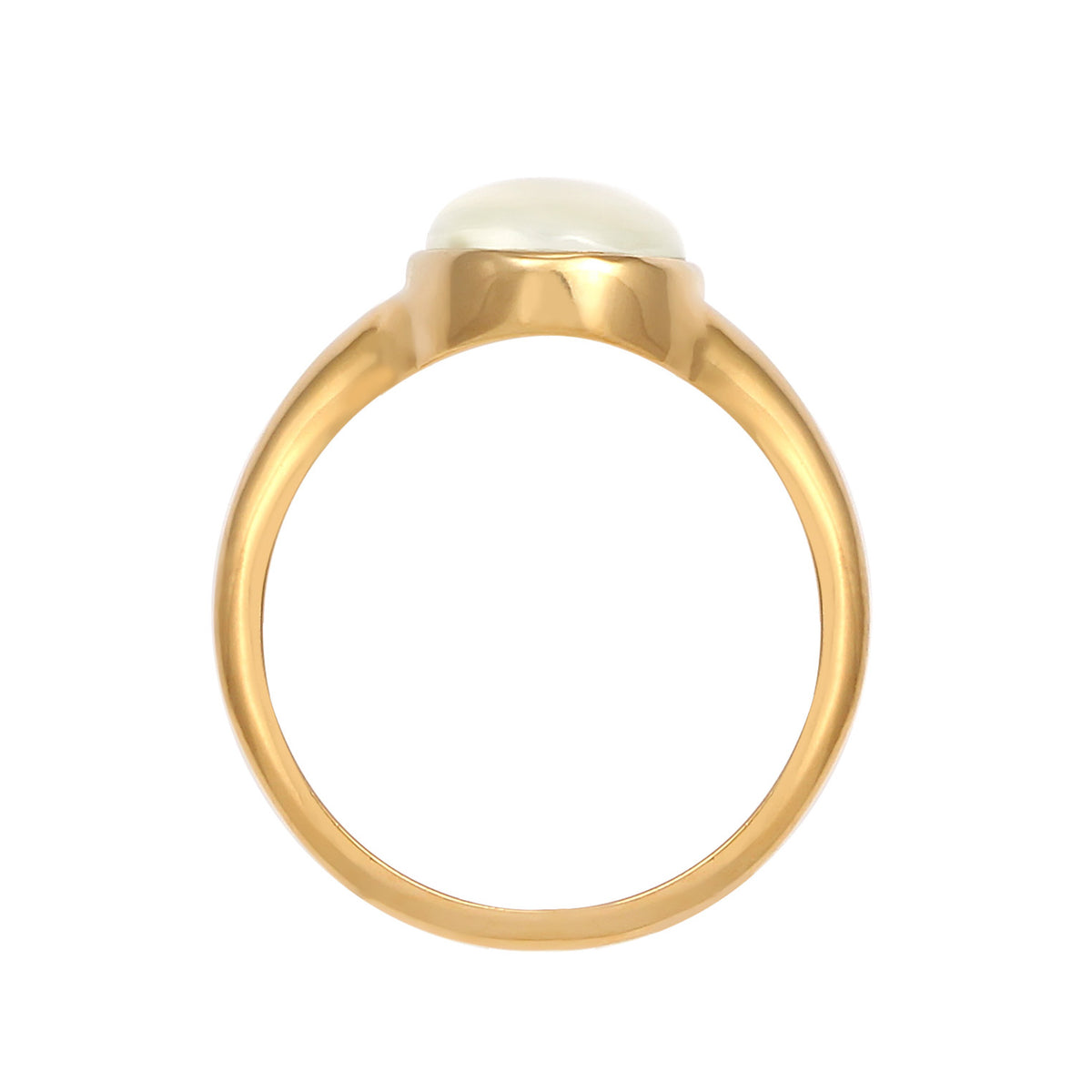 Gold - Elli | Siegelring | Mondstein ( Weiß ) | 925 Sterling Silber vergoldet
