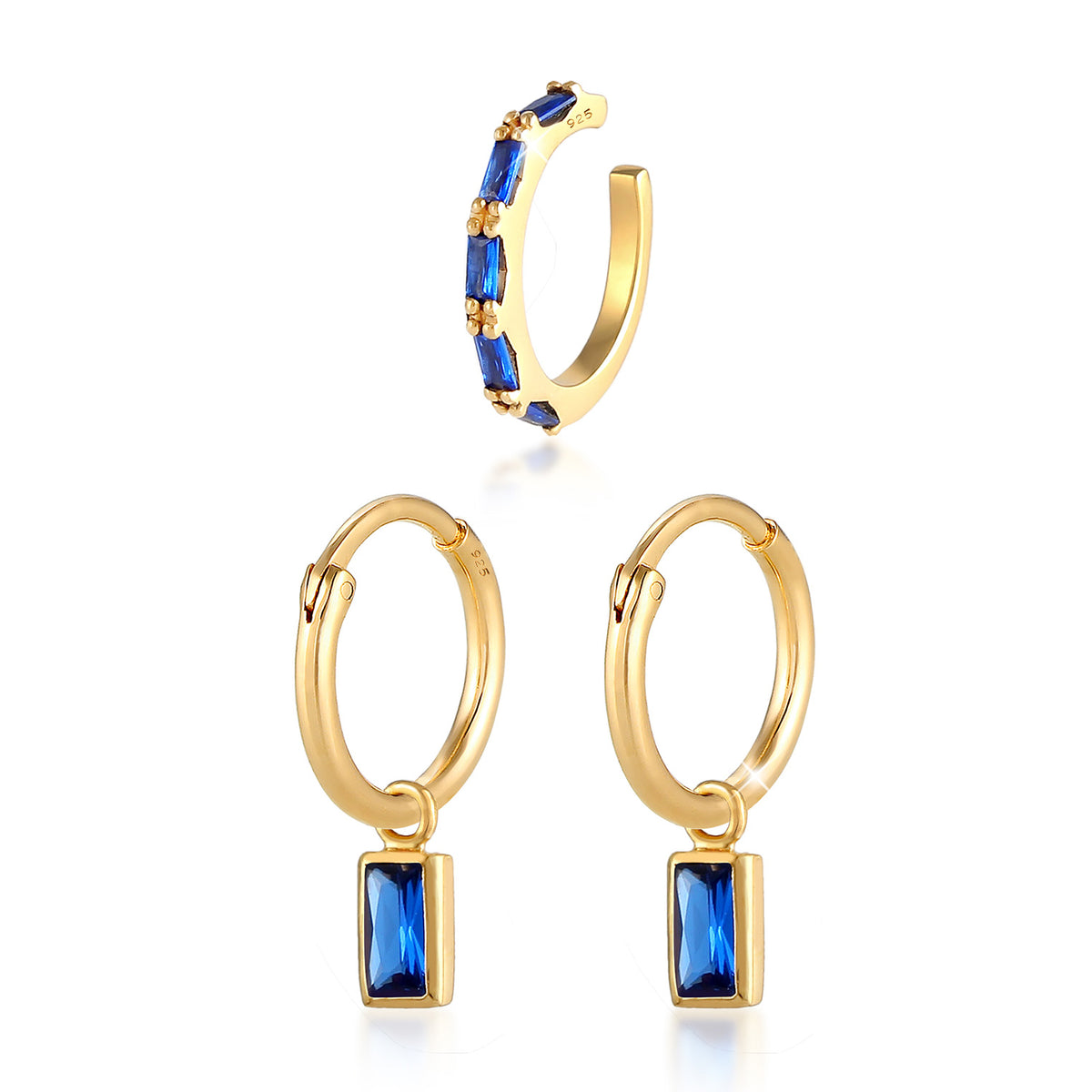 Gold - Elli PREMIUM | Ohrringset | Saphir ( Blau ) | 925 Sterling Silber vergoldet
