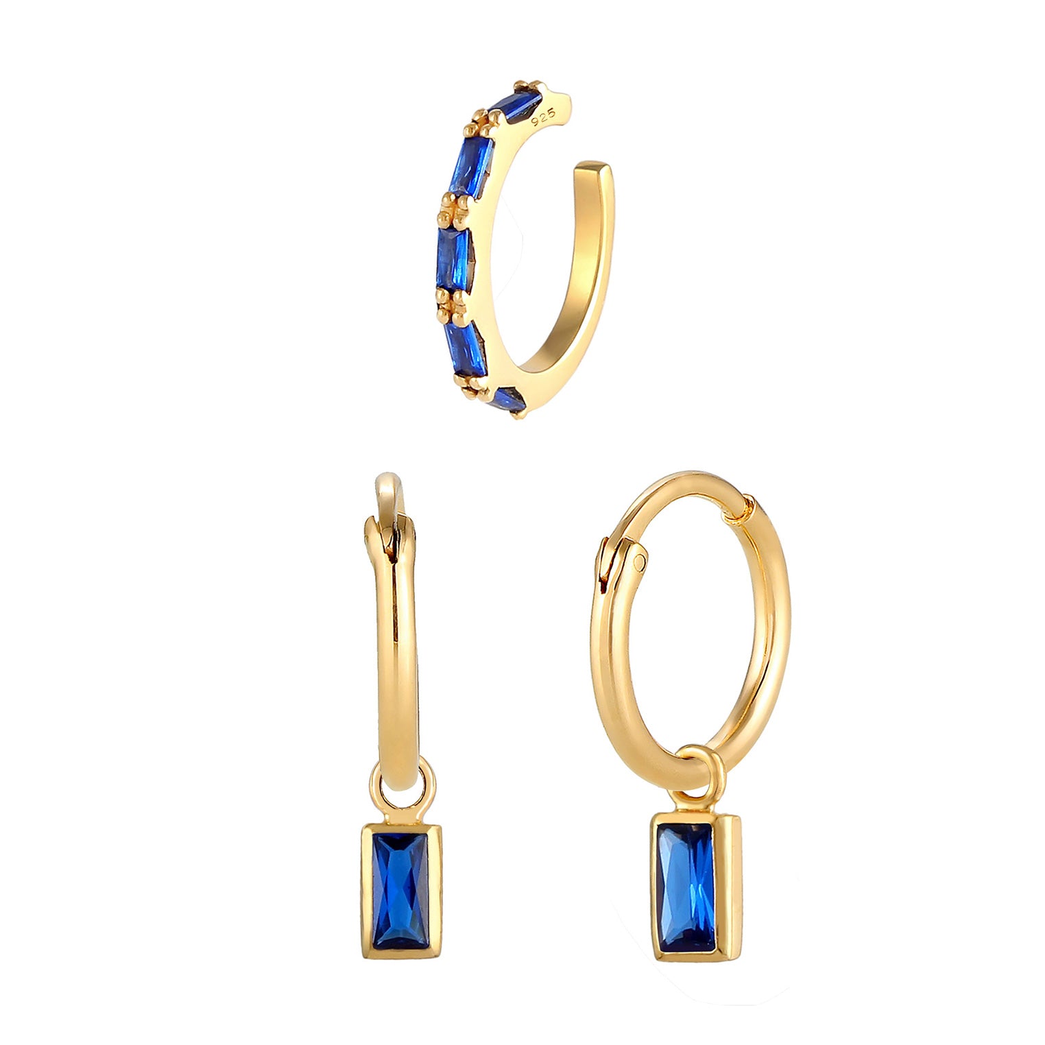Gold - Elli PREMIUM | Ohrringset | Saphir ( Blau ) | 925 Sterling Silber vergoldet