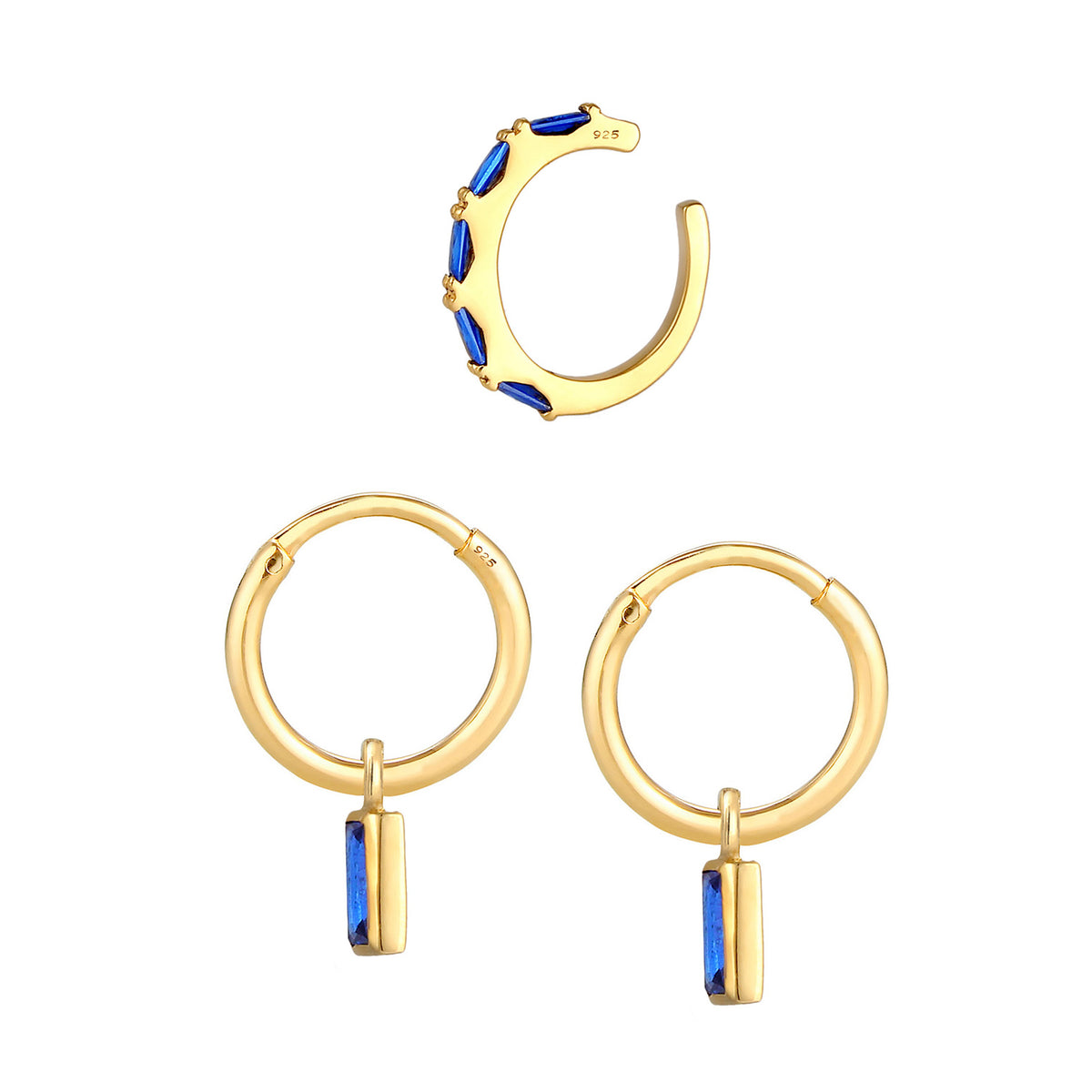 Gold - Elli PREMIUM | Ohrringset | Saphir ( Blau ) | 925 Sterling Silber vergoldet