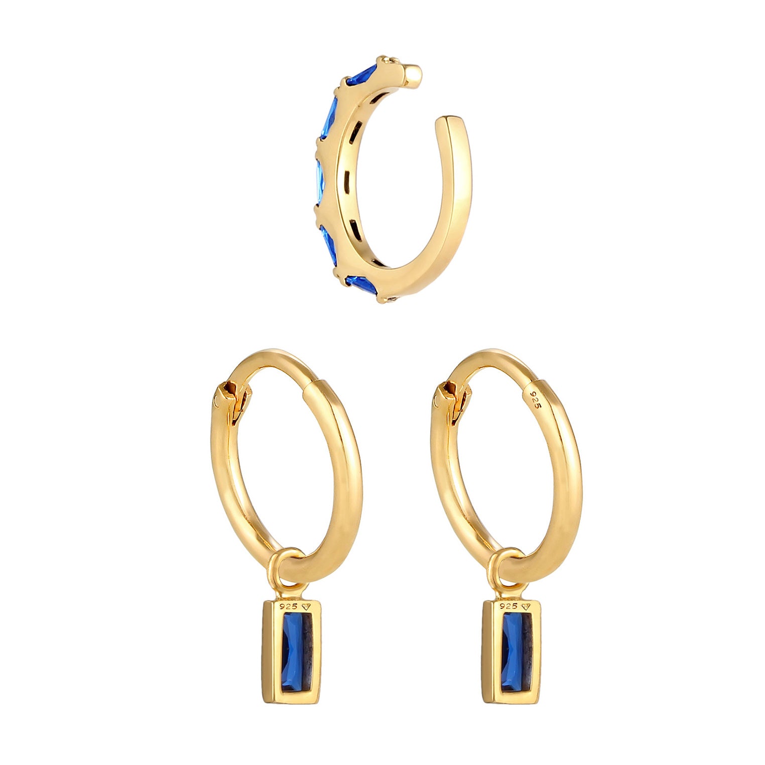Gold - Elli PREMIUM | Ohrringset | Saphir ( Blau ) | 925 Sterling Silber vergoldet