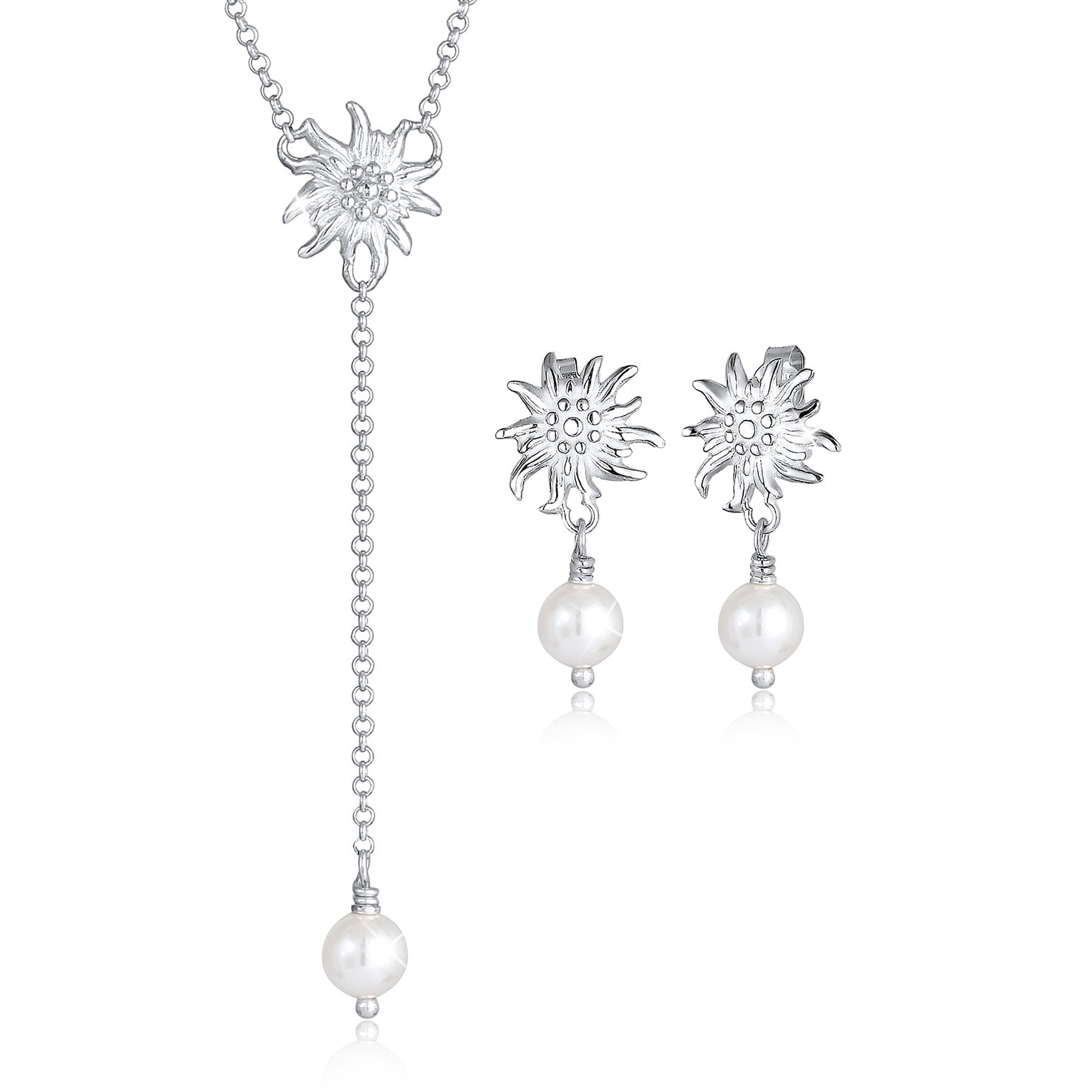 Silber - Elli | Halskette Edelweiss | Perle | 925er Sterling Silber