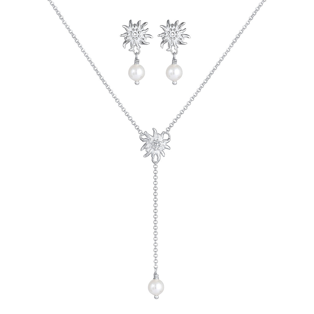 Silber - Elli | Halskette Edelweiss | Perle | 925er Sterling Silber