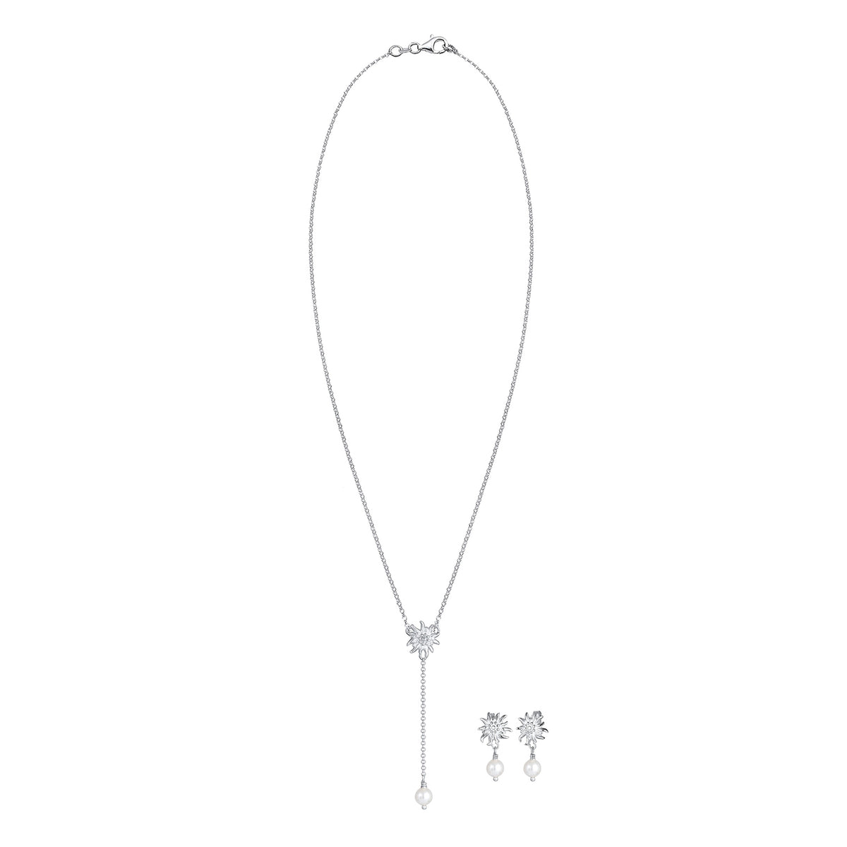 Silber - Elli | Halskette Edelweiss | Perle | 925er Sterling Silber
