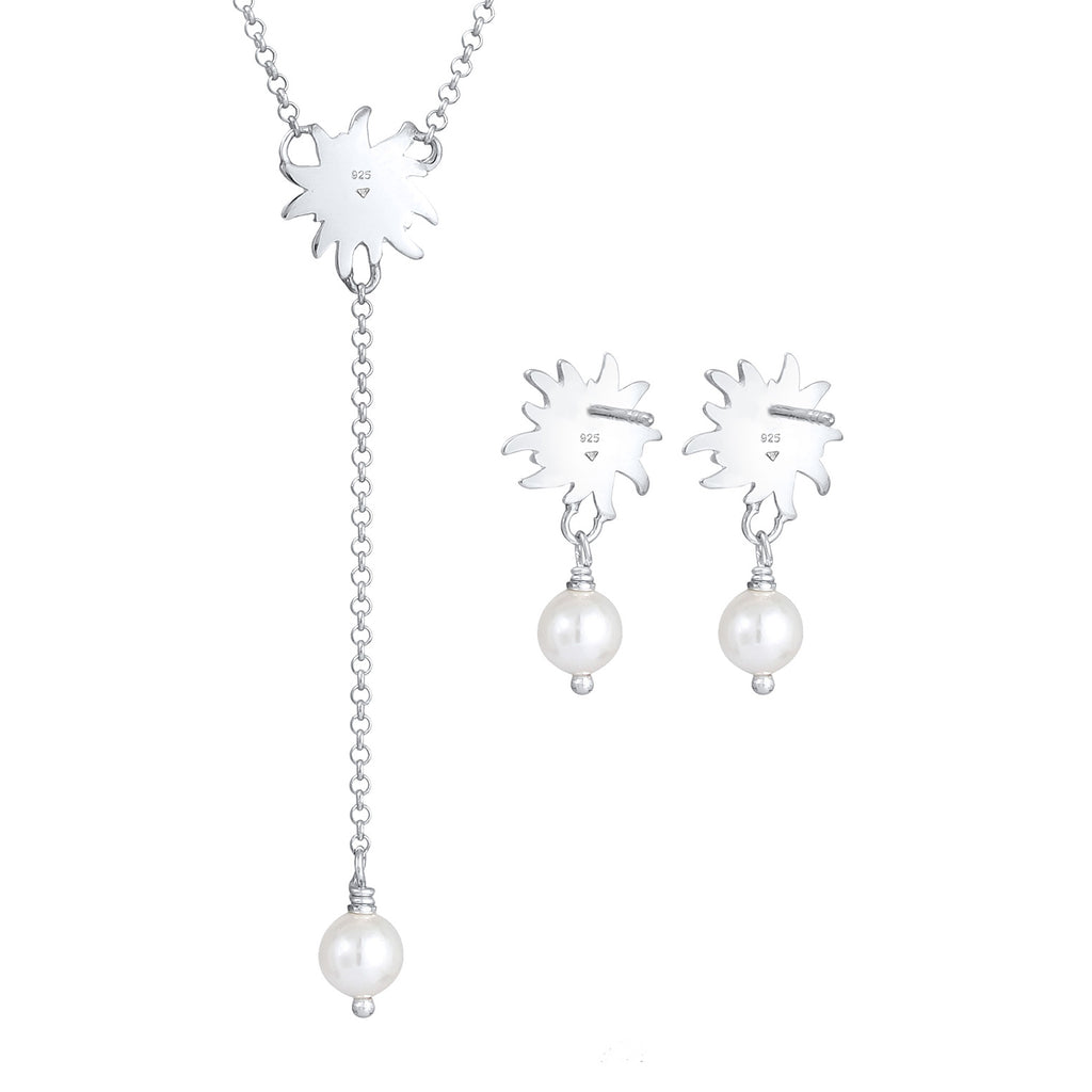Silber - Elli | Halskette Edelweiss | Perle | 925er Sterling Silber