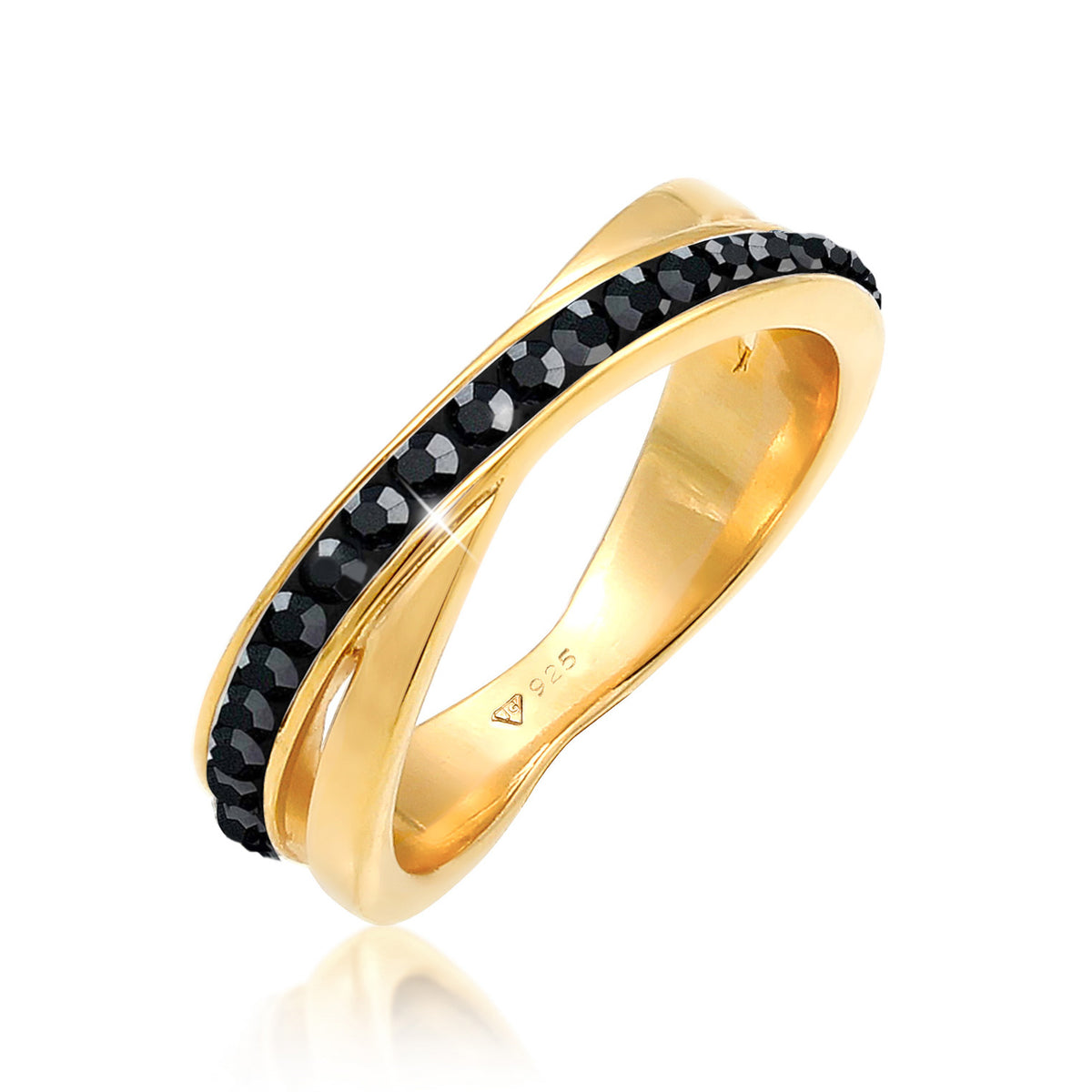 Schwarz - Elli | Ring | Kristall ( Schwarz ) | 925 Sterling Silber vergoldet