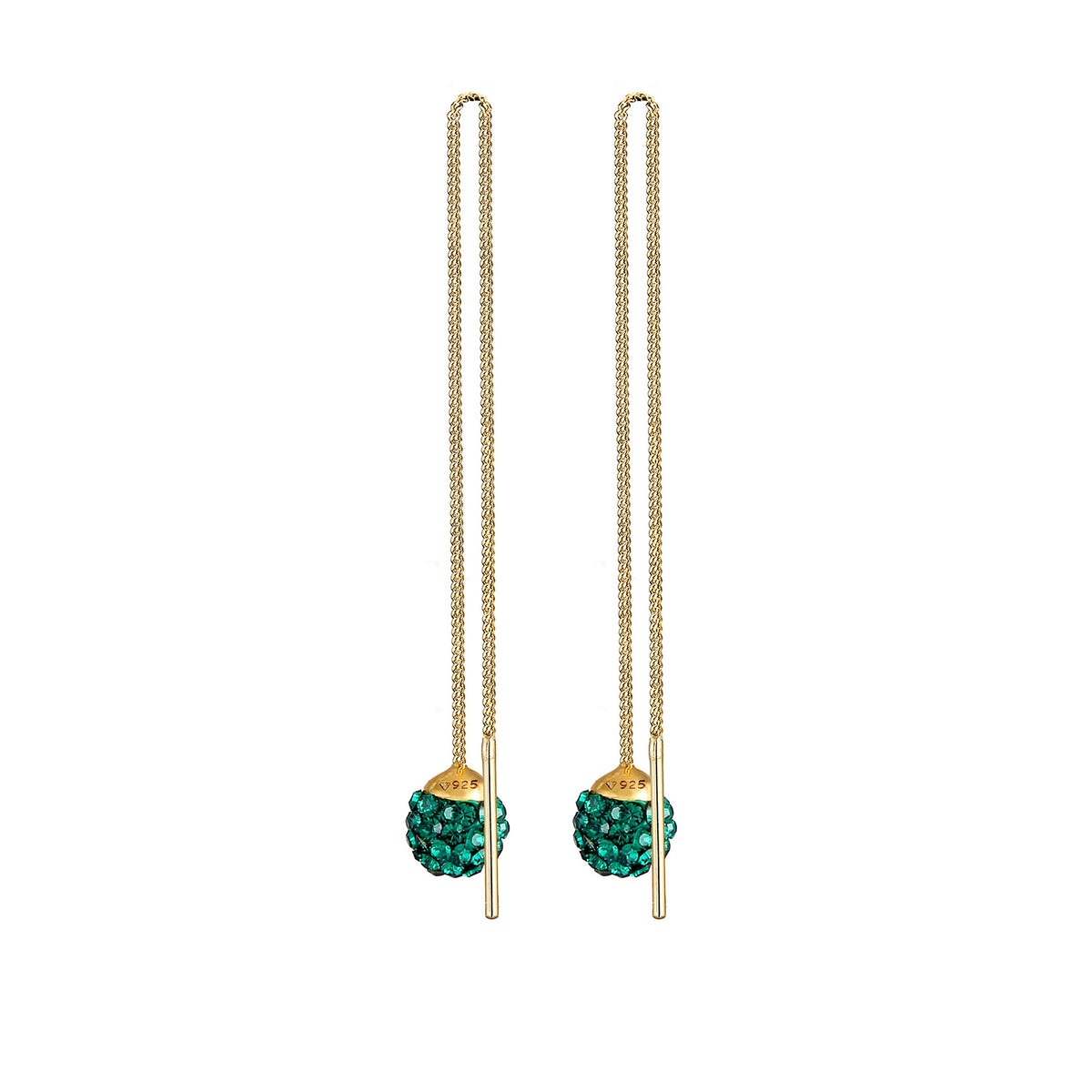 Grün - Elli | Ohrhänger Ear Chain | Kristall ( Grün ) | 925 Sterling Silber vergoldet
