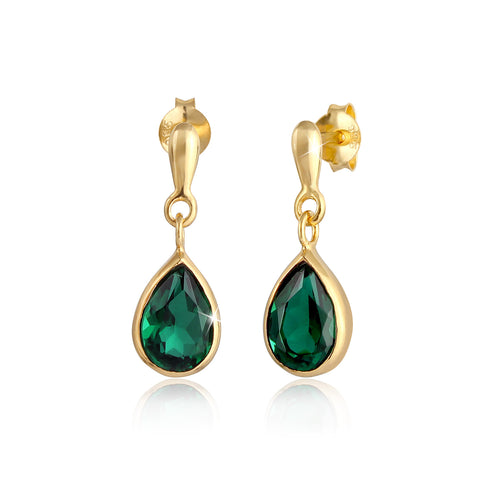 Gold - Elli PREMIUM | Ohrhänger | Quarz ( Grün ) | 925 Sterling Silber vergoldet