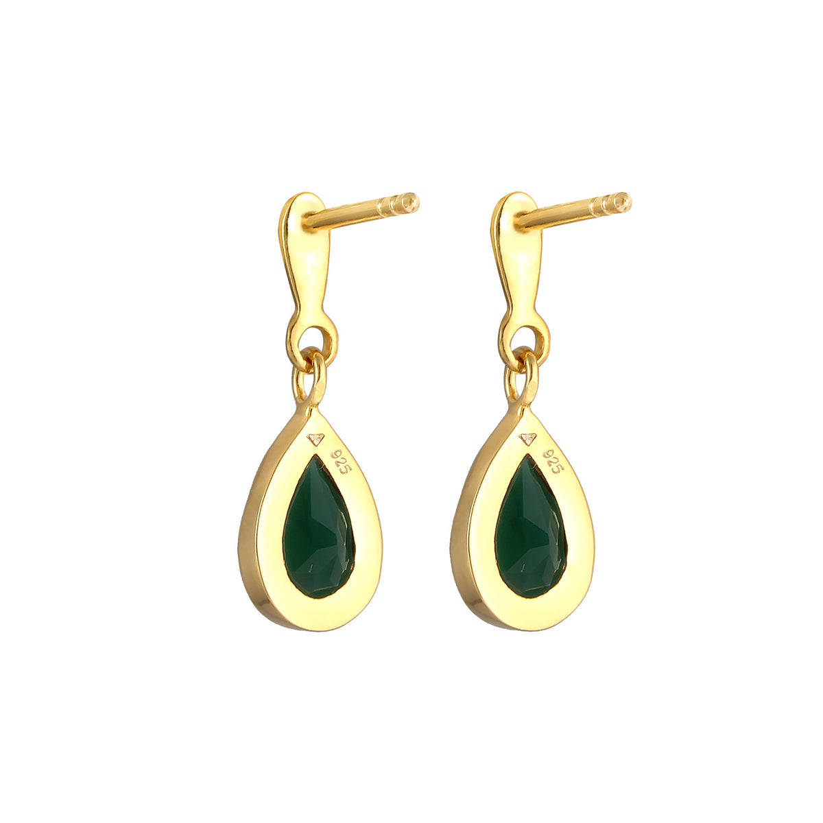 Gold - Elli PREMIUM | Ohrhänger | Quarz ( Grün ) | 925 Sterling Silber vergoldet
