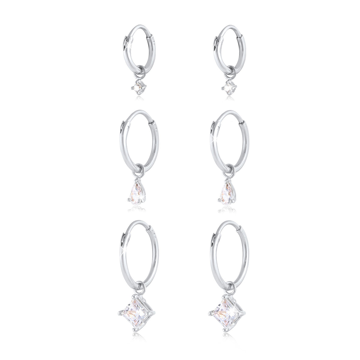 Silber - Elli | Ohrringset | Zirkonia ( Weiß ) | 925er Sterling Silber