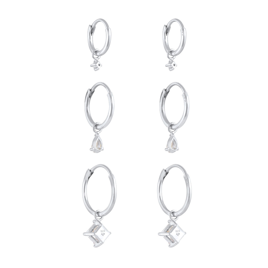 Silber - Elli | Ohrringset | Zirkonia ( Weiß ) | 925er Sterling Silber