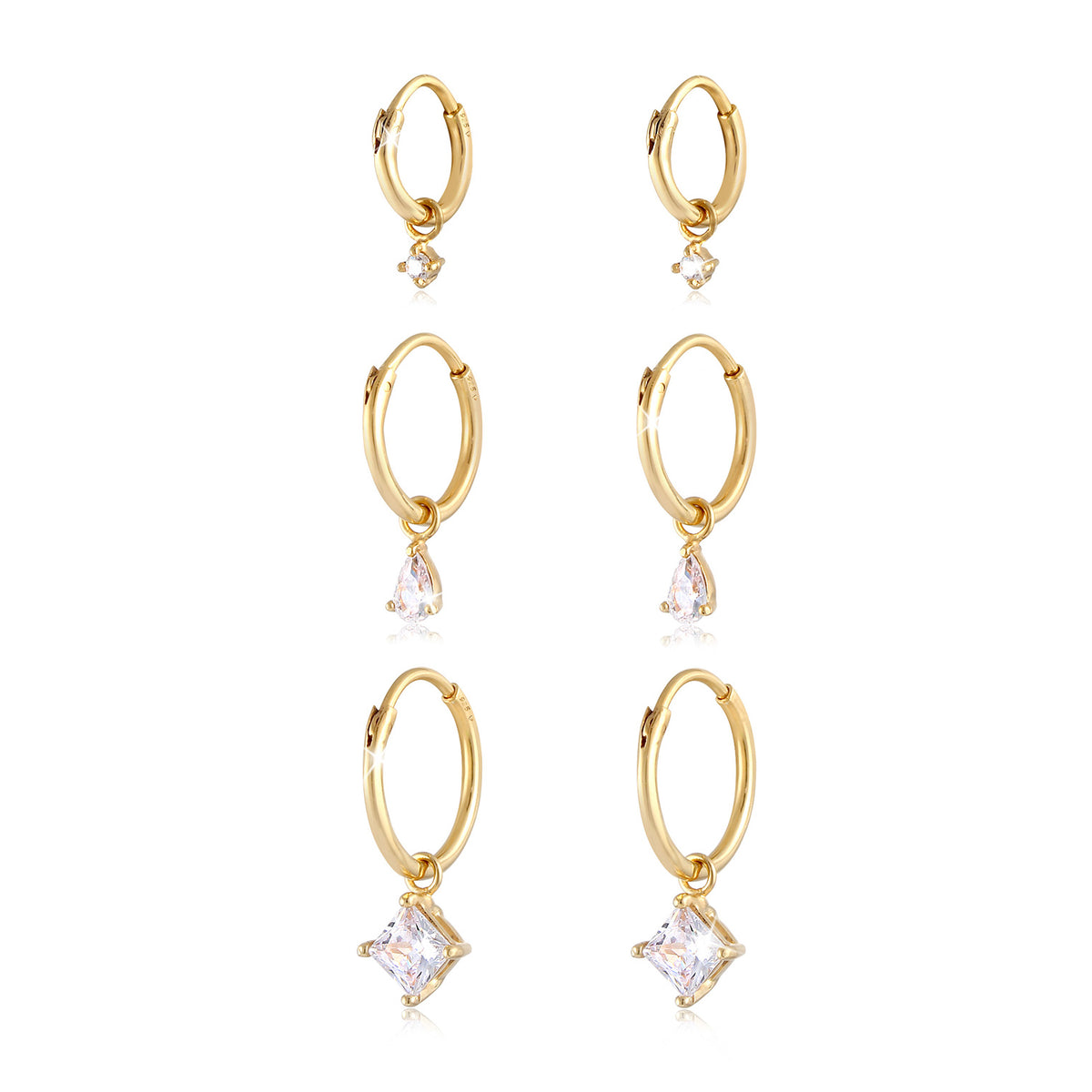Gold - Elli | Ohrringset | Zirkonia ( Weiß ) | 925 Sterling Silber vergoldet