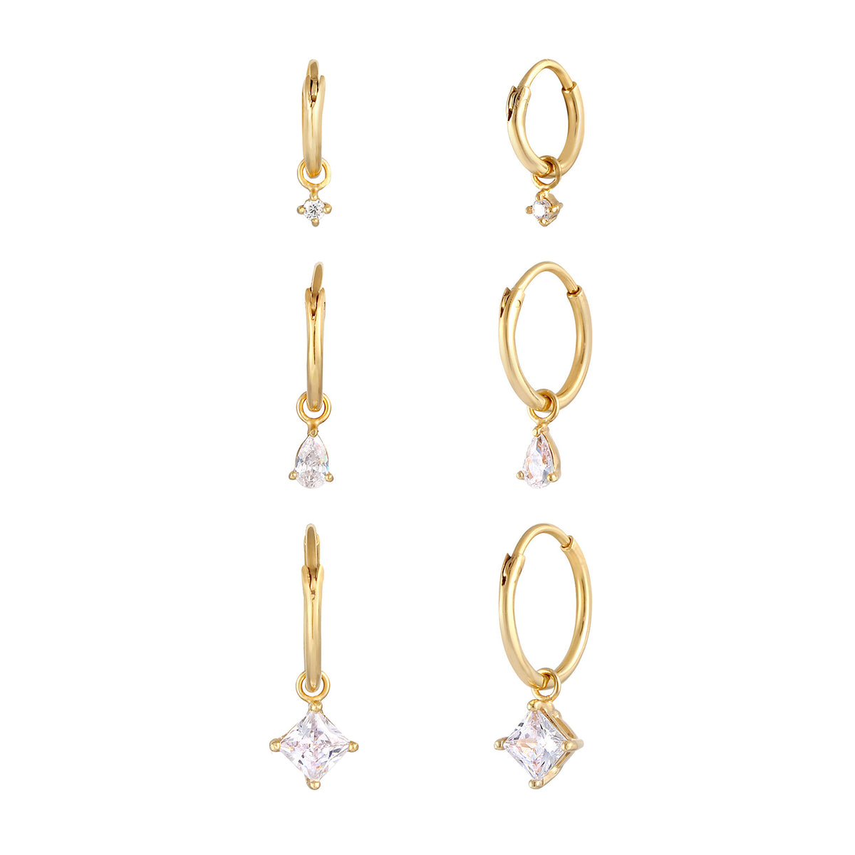 Gold - Elli | Ohrringset | Zirkonia ( Weiß ) | 925 Sterling Silber vergoldet