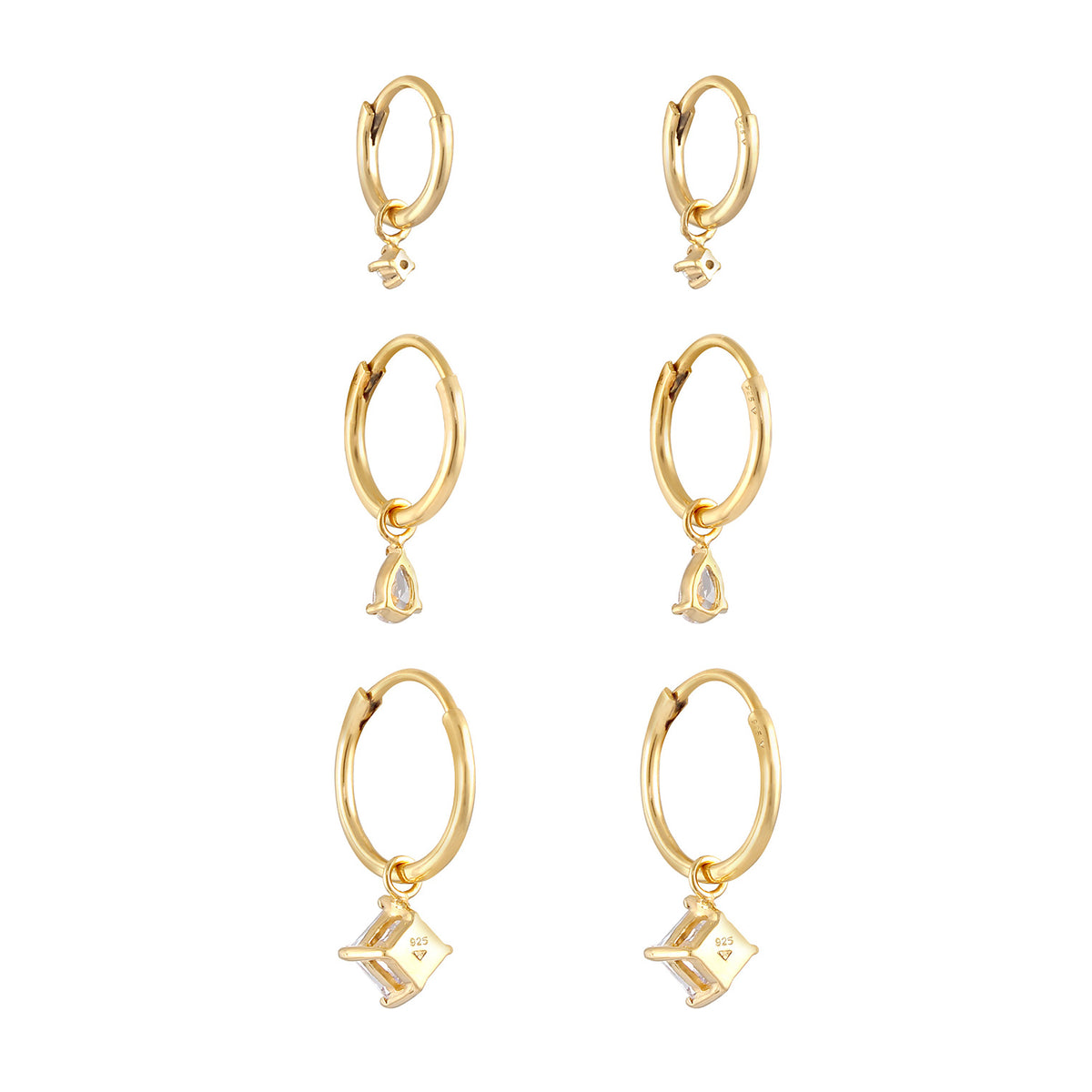 Gold - Elli | Ohrringset | Zirkonia ( Weiß ) | 925 Sterling Silber vergoldet