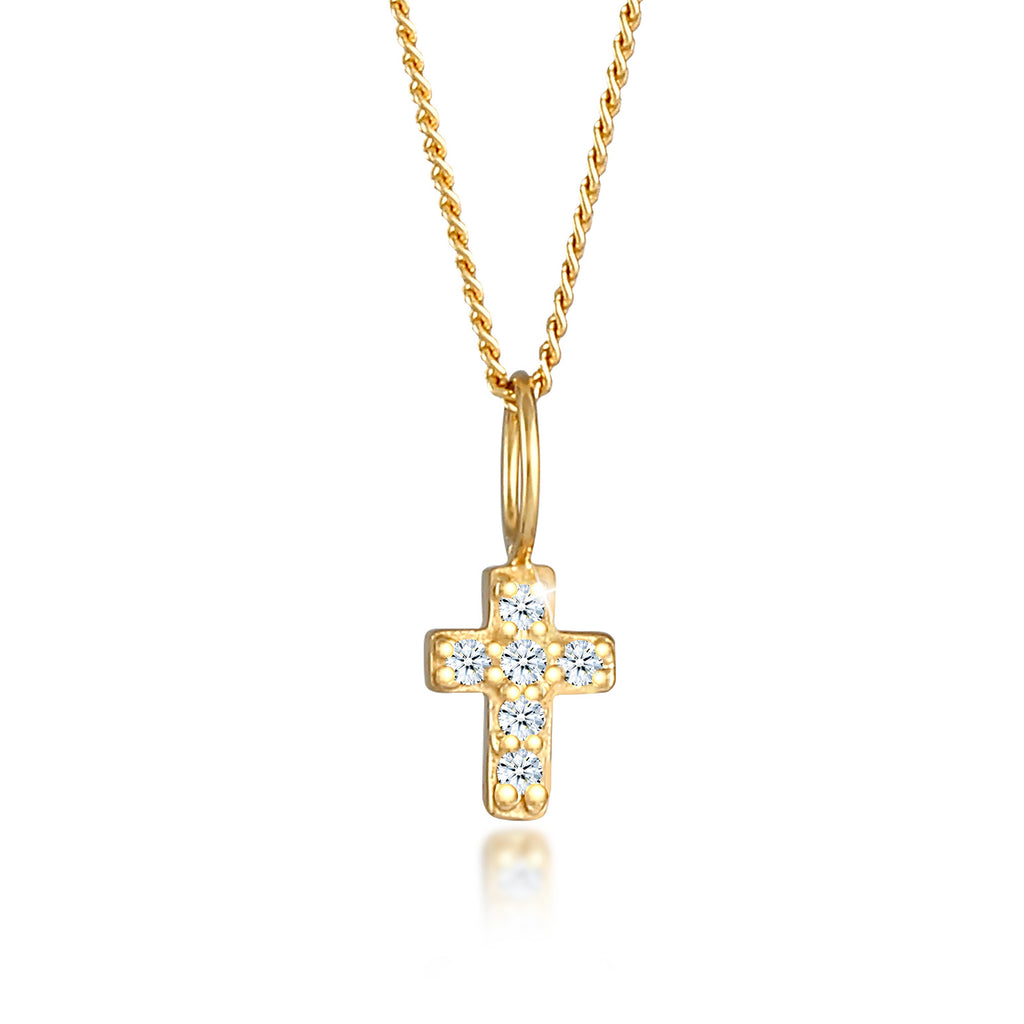 Gold - Elli DIAMONDS | Halskette Kreuz | Diamant (Weiß, 0,03 ct) | 585 Gelbgold