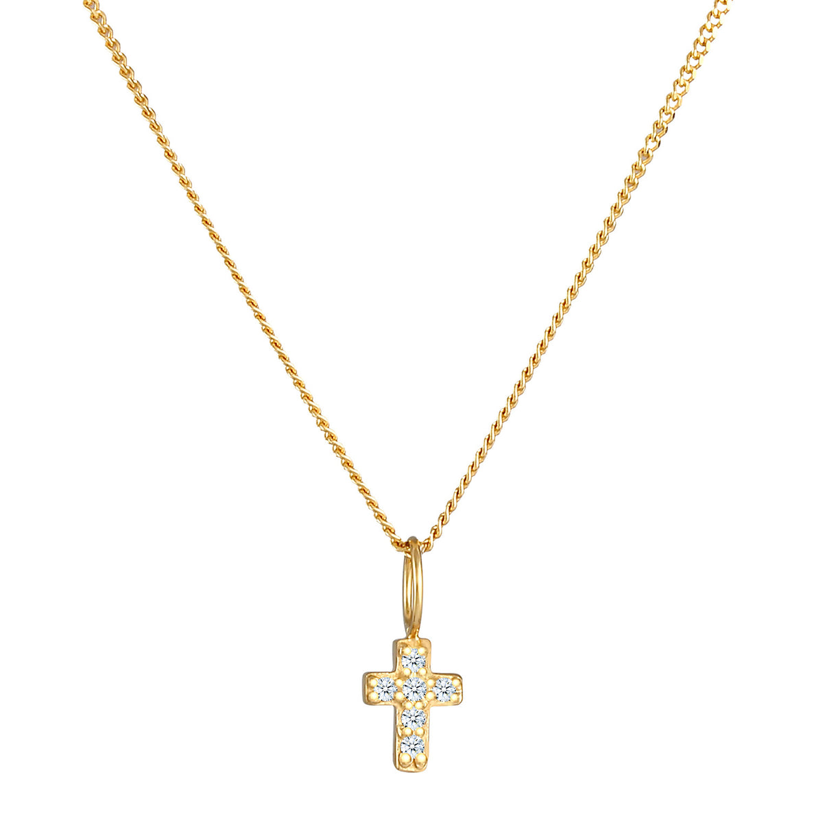 Gold - Elli DIAMONDS | Halskette Kreuz | Diamant (Weiß, 0,03 ct) | 585 Gelbgold