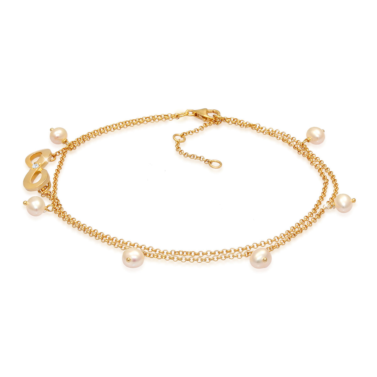 Gold - Nenalina | Fußkettchen Infinity | Süßwasserperle, Zirkonia ( Weiß ) | 925 Sterling Silber vergoldet