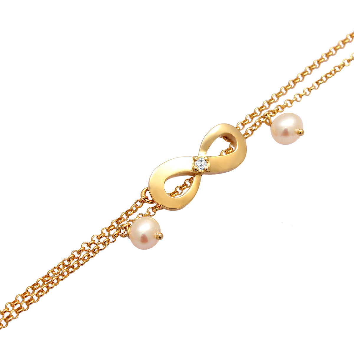 Gold - Nenalina | Fußkettchen Infinity | Süßwasserperle, Zirkonia ( Weiß ) | 925 Sterling Silber vergoldet